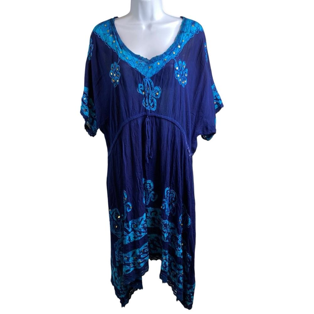 Ocean Breeze Women's Blue Boho‎ Beachy Embroidered Dress Size S Cover Up Flowy